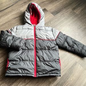 Healthtex Grey and Red Kid’s Winter Puffer Coat - Boys Size 5T